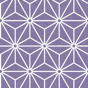 28 Geometric Stars- Japanese Hemp Leaves- Asanoha- White on Grape- Lavender- Purple Background- Petal Solids Coordinate- Large