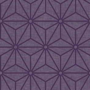 29 Geometric Stars- Japanese Hemp Leaves- Asanoha- Linen Texture on Plum- Lavender- Purple Background- Petal Solids Coordinate- Large