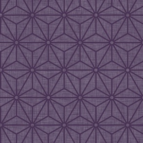 29 Geometric Stars- Japanese Hemp Leaves- Asanoha- Linen Texture on Plum- Lavender- Purple Background- Petal Solids Coordinate- Medium