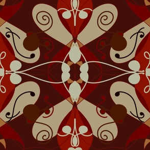 Ruby Red Beige Abstract Symmetrical Pattern 