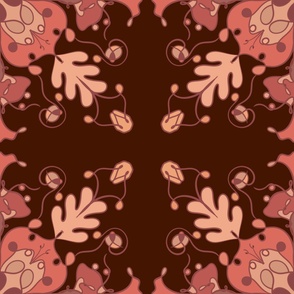 Deep Maroon Background PINK Flowers Symmetrical Tap