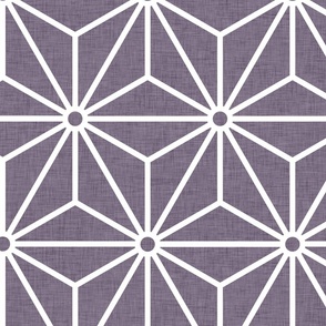 29 Geometric Stars- Japanese Hemp Leaves- Asanoha- White on Plum- Lavender- Purple Background- Petal Solids Coordinate- Extra Large