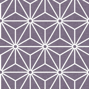 29 Geometric Stars- Japanese Hemp Leaves- Asanoha- White on Plum- Lavender- Purple Background- Petal Solids Coordinate- Large