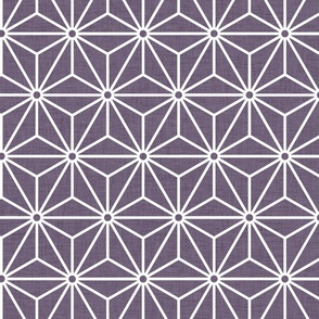 29 Geometric Stars- Japanese Hemp Leaves- Asanoha- White on Plum- Lavender- Purple Background- Petal Solids Coordinate- Medium