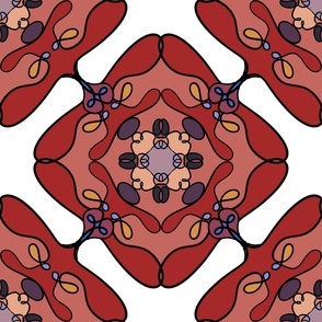 Red Diamond Connected Pattern Symmetric White Background 