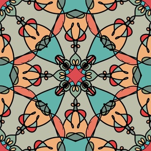 Red Turquoise  Circles Pattern Symmetrical 