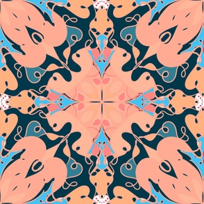 Large Print Pink Pattern Symmetrical Blue  