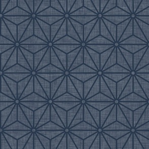 30 Geometric Stars- Japanese Hemp Leaves- Asanoha- Linen Texture on Navy Blue -Indigo Background- Petal Solids Coordinate- Medium
