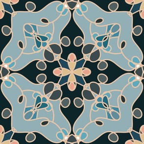 Light Blue Navy Square Cross Symmetrical Pattern Tapestry 