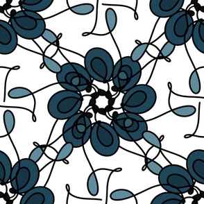 Navy Flowers Symmetrical Pattern 