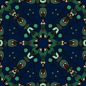 Green Navy Circle Symmetrical Pattern Tapestry 