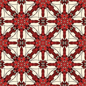 Red Beige Square Symmetrical Tapestry Retro 