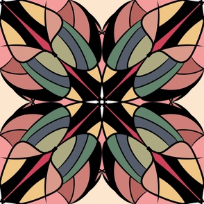 Pink Green Blue Flowers Diamond Symmetrical Tapestry 