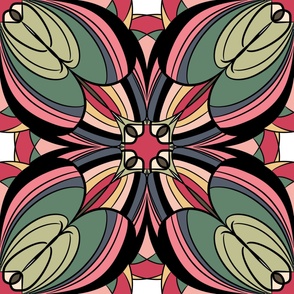 Vintage Retro Flowers Pink and Green Tapestry 