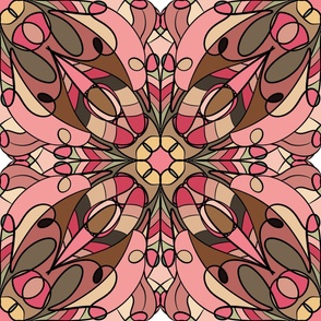 Pink Green Beige Symmetrical Tapestry