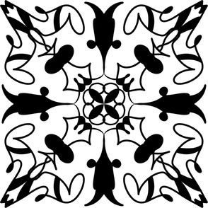 Black and White Symmetrical Tapestry Pattern 