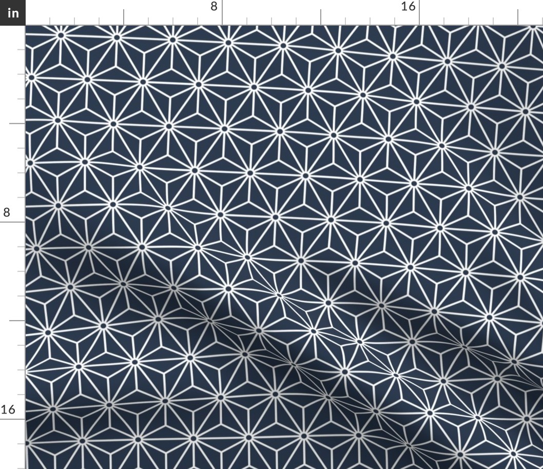 30 Geometric Stars- Japanese Hemp Leaves- Asanoha- White on Navy Blue -Indigo Background- Petal Solids Coordinate- Small