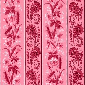 1880 Vintage Victorian and Art Nouveau Floral Stripes - Small Scale - in Viva Magenta