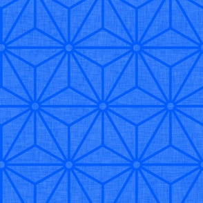 31 Geometric Stars- Japanese Hemp Leaves- Asanoha- Linen Texture on Cobalt Blue Background- Petal Solids Coordinate- Large