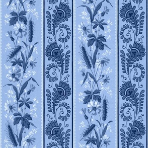 1880 Vintage Victorian and Art Nouveau Floral Stripes - Small Scale - in Wedgewood Blue