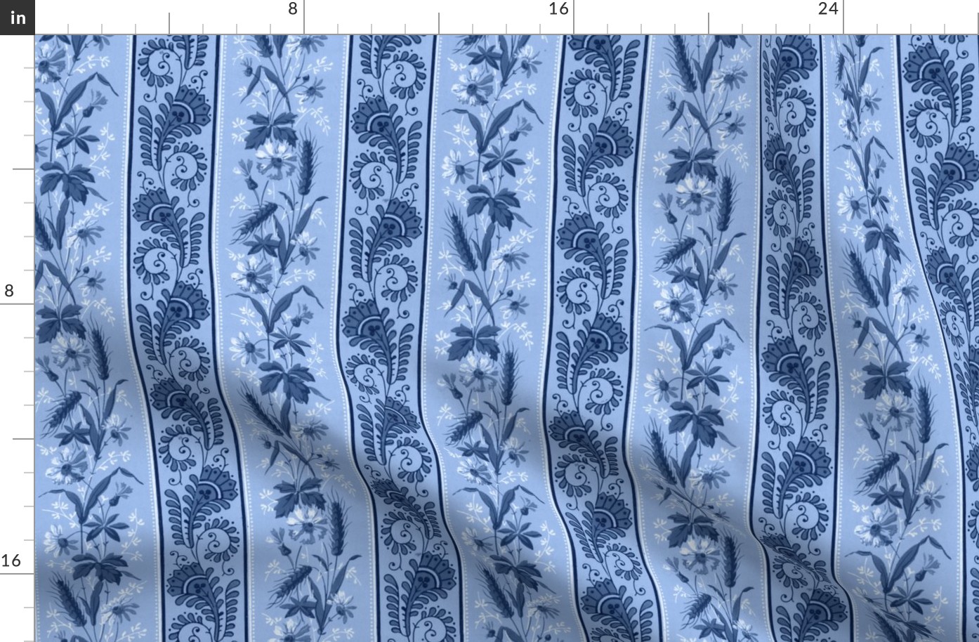 1880 Vintage Victorian and Art Nouveau Floral Stripes - Small Scale - in Wedgewood Blue