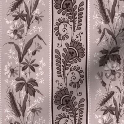 1880 Vintage Victorian and Art Nouveau Floral Stripes - Small Scale - in Regency Orchid 