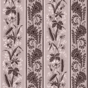 1880 Vintage Victorian and Art Nouveau Floral Stripes - Small Scale - in Regency Orchid 