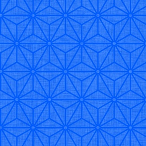 31 Geometric Stars- Japanese Hemp Leaves- Asanoha- Linen Texture on Cobalt Blue Background- Petal Solids Coordinate- Medium