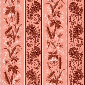 1880 Vintage Victorian and Art Nouveau Floral Stripes - Small Scale - in Aged Terra Cotta