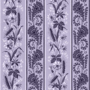 1880 Vintage Victorian and Art Nouveau Floral Stripes - Small Scale - in Royal Purple