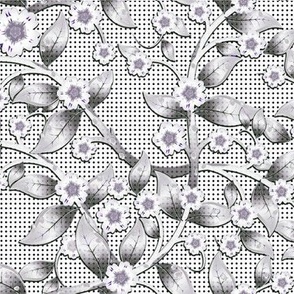 Lavender and Platinum Morning Glory Vines on Tiny Polka Dots