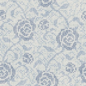 Cross Stitch Roses - extra large - blue