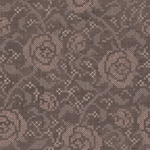 Cross Stitch Roses - extra large - blush, taupe, and brown