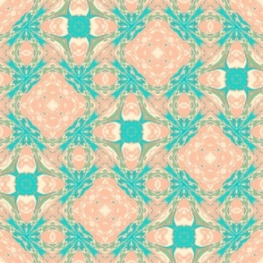 Elegant Vintage geometric floral mandala turquois aqua salmon pink textured wallpaper 171 - medium scale