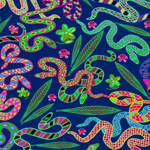 Poisonous Plants Serpent Spirit Dance - Design 14161371 - Navy Yellow Green Red