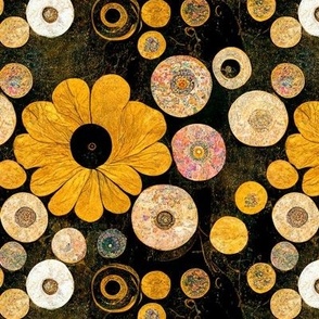Golden Flowers and Circles Klimtesque