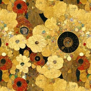 Gold and Red Flowers Klimtesque