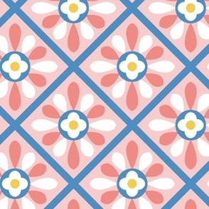 Cute art deco pink blue flowers