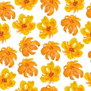 Watercolor Orange Flowers on White (MEDIUM)