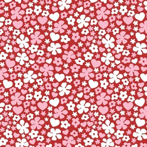 HEART AND FLORALS VALENTINES DAY RED WHITE PINK