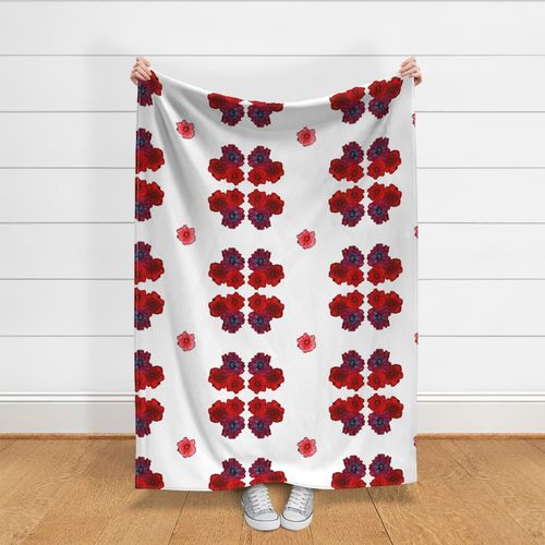 White Magenta Pansy Florals Large Print