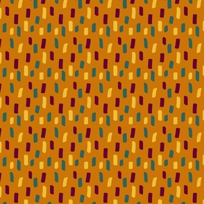 Yellow, burgundy and emerald green irregular stripes - Small scale