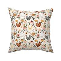 Watercolor Chicken Floral on Textured Cream 6 inch
