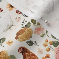 Watercolor Chicken Floral on Textured Cream 6 inch