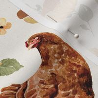 Watercolor Chicken Floral on Textured Cream 12 inch