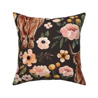 Boho Highland Cow Floral on Muted Black 24 inch