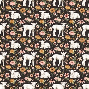 Boho Floral Lambs on Muted Black 6 inch