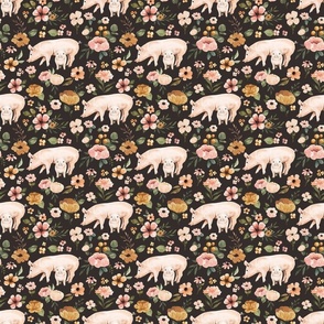 Boho Floral Pigs on Muted Black 6 inch