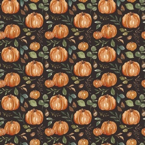 Boho Leaves and Pumpkins on Textured Black 6 inch
