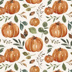 Boho Leaves and Pumpkins on Textured Cream 12 inch